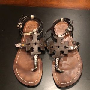 Tory Burch Snake Embossed Chandler Sandals